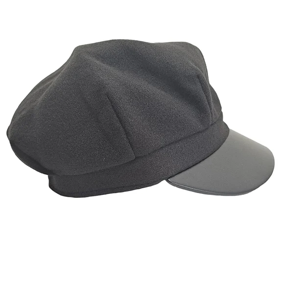 Women's Baker boy black faux leather fabric soft hat cap casual beret new - Picture 8 of 16